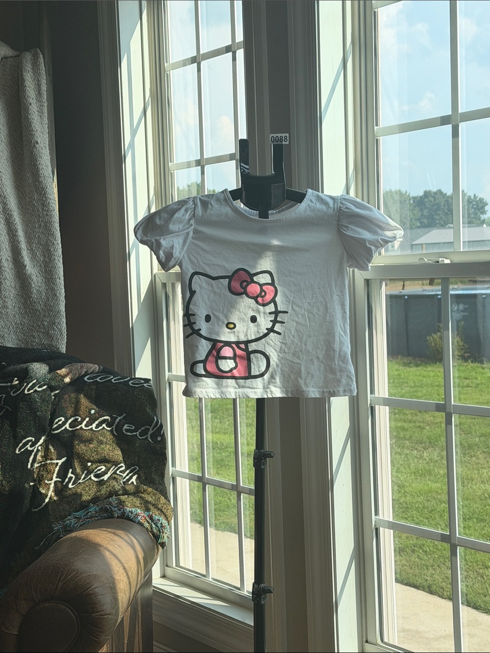 Hello Kitty White Tee with Pink Graphic and Puff Sleeves